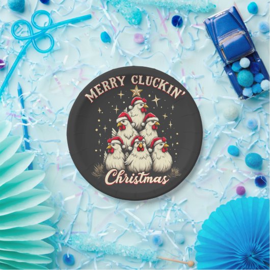 Frohe Schläge Weihnachts Funny Chicken Roosters Pappteller (Party)