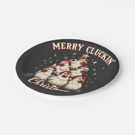 Frohe Schläge Weihnachts Funny Chicken Roosters Pappteller (Schrägansicht)