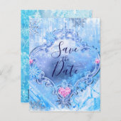 Frohe Schneeflocken Winterwunder Save the Date Ankündigungspostkarte (Vorne/Hinten)