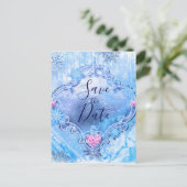 Frohe Schneeflocken Winterwunder Save the Date Ankündigungspostkarte (Stehend Vorderseite)
