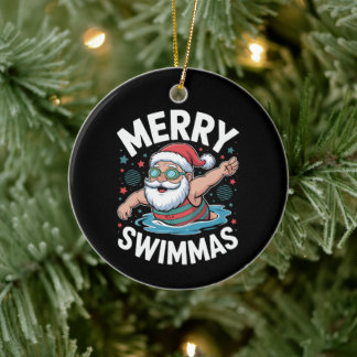 Frohe Schwimmas Weihnachten Santa Xmas Schwimmbad Keramik Ornament