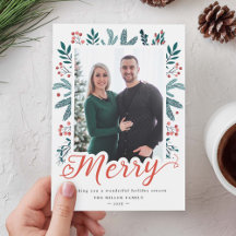 Frohe Script Weihnachten Berry Holly und Pine Foto