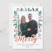 Frohe Script Weihnachten Berry Holly und Pine Foto (Vorderseite)