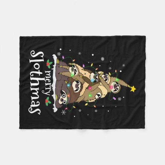 Frohe Slothmas Niedliche Xmas Sloth Weihnachtsmann Fleecedecke (Vorderseite (Horizontal))