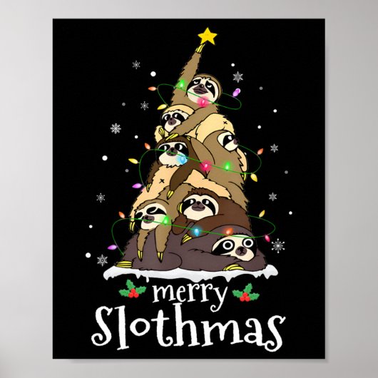 Frohe Slothmas Niedliche Xmas Sloth Weihnachtsmann Poster (Vorne)