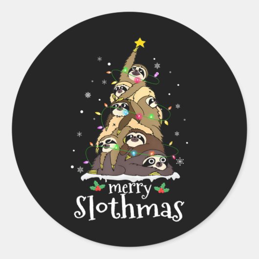 Frohe Slothmas Niedliche Xmas Sloth Weihnachtsmann Runder Aufkleber (Vorderseite)