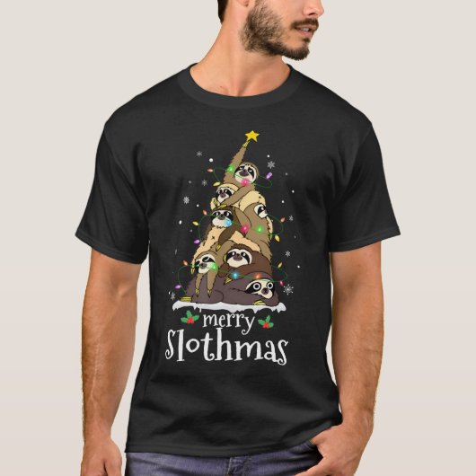 Frohe Slothmas Niedliche Xmas Sloth Weihnachtsmann T-Shirt (Vorderseite)