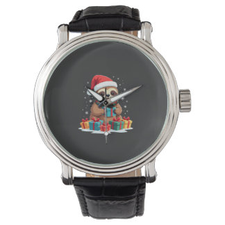 Frohe Slothmas süße Weihnachtsfaultier Santa Hut X Armbanduhr