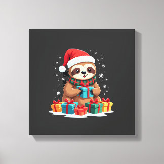 Frohe Slothmas süße Weihnachtsfaultier Santa Hut X Leinwanddruck