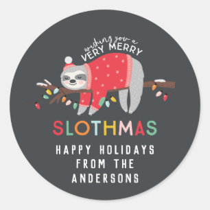 Frohe slothmas Trägheit Weihnachten Runder Aufkleber