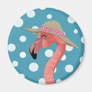 Frohe Sommer Flamingo Blue Polka Dot Sommerhut Magnet