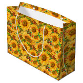 Frohe Sommer Sonnenblumen Geschenktasche Große Geschenktüte (Rückseite Schrägansicht)