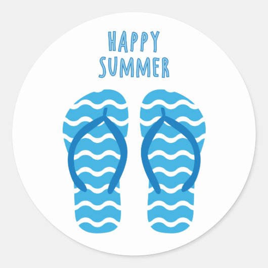 Frohe Sommerklemme mit Flip Flops Runder Aufkleber (Vorderseite)