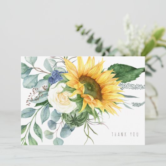 Frohe Sonnenblume Eukalyptus Beerdigung Vielen Dan Dankeskarte (Stehend Vorderseite)