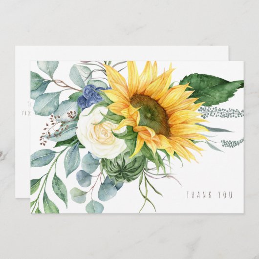 Frohe Sonnenblume Eukalyptus Beerdigung Vielen Dan Dankeskarte (Vorne/Hinten)