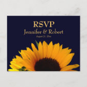 Frohe Sonnenblumen Navy Blue Wedding RSVP Einladungspostkarte (Vorderseite)