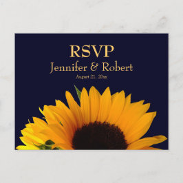 Frohe Sonnenblumen Navy Blue Wedding RSVP Einladungspostkarte