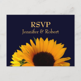 Frohe Sonnenblumen Navy Blue Wedding RSVP Einladungspostkarte