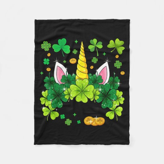Frohe St. Patricks Day Einhorn Gesicht Irisches Kl Fleecedecke (Vorderseite)
