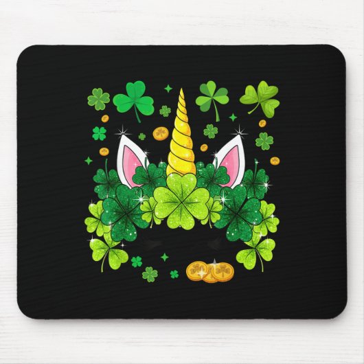 Frohe St Patricks Day Einhorn Gesicht Irisches Kle Mousepad (Vorne)