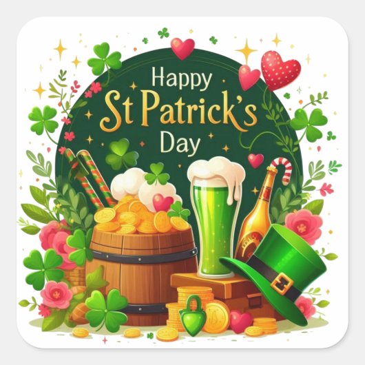 Frohe St. Patrick's Day Festliche Feier Quadratischer Aufkleber (Vorderseite)