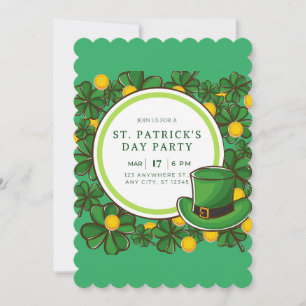 Frohe St Patricks Day Party Leprechaun & Shamrocks Feiertagskarte
