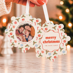 Frohe & strahlende wellenförmige Rahmen-Weihnachts Ornament Karte