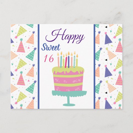 Frohe Sweet 16 Postkarte (Vorderseite)