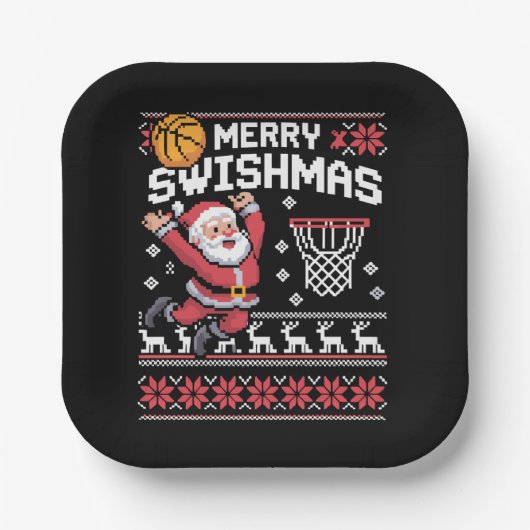 Frohe Swishmas Basketball Hässliches Weihnachten X Pappteller (Vorderseite)