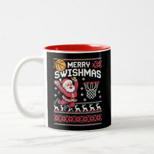 Frohe Swishmas Basketball hässliches Weihnachten X Zweifarbige Tasse