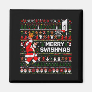 Frohe Swishmas Santa Basketball hässlicher Sweater Magnet