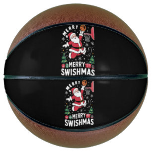Frohe Swishmas Weihnachten Santa spielt Basketball