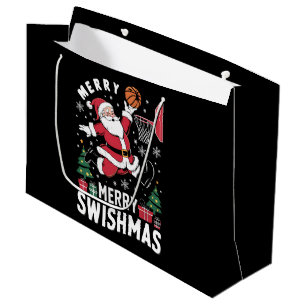 Frohe Swishmas Weihnachten Santa spielt Basketball Große Geschenktüte
