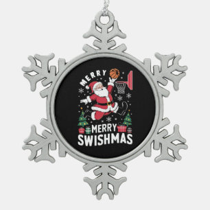 Frohe Swishmas Weihnachtsmann spielt Basketball  Schneeflocken Zinn-Ornament