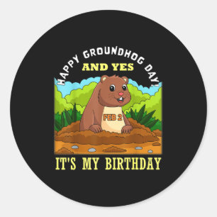 Frohe Tag des Murmeltieres Geburtstag am 2. Februa Runder Aufkleber