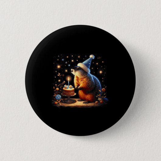 Frohe Tag des Murmeltieres Murmeltier mit Geburtst Button (Vorderseite)