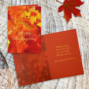 Frohe Thanksgiving Orange Blätter Grußkarten Feiertagskarte