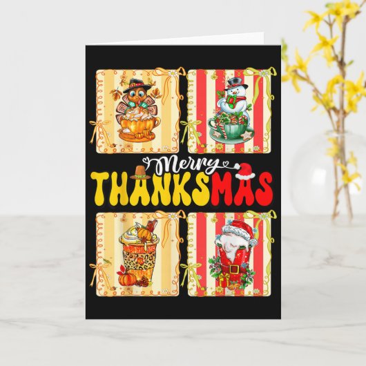 Frohe Thanksmas Kürbis Sce Latte Kaffee Thanksgiv Karte (Gelbe Blume)