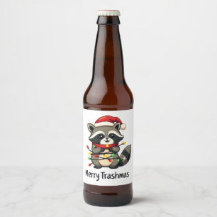 Frohe Trashmas Funny Raccoon Weihnachtsfeiertag Bierflaschenetikett