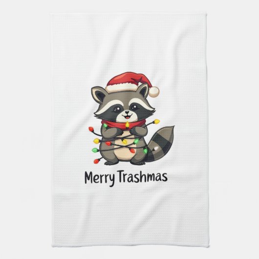 Frohe Trashmas Funny Raccoon Weihnachtsfeiertag Geschirrtuch (Vertikal)