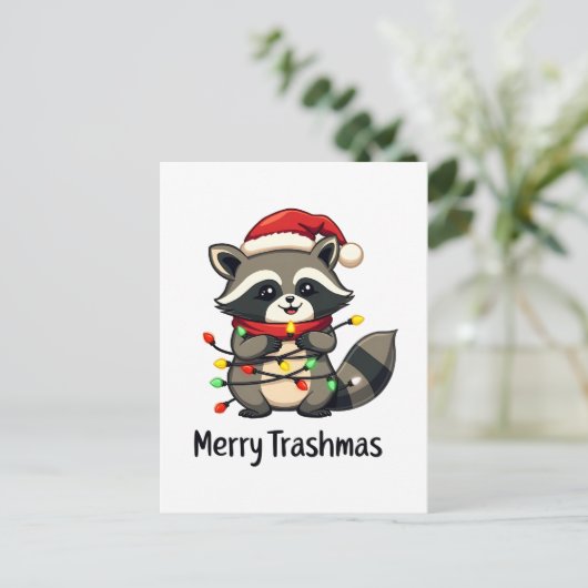 Frohe Trashmas Funny Raccoon Weihnachtsfeiertag Postkarte (Stehend Vorderseite)