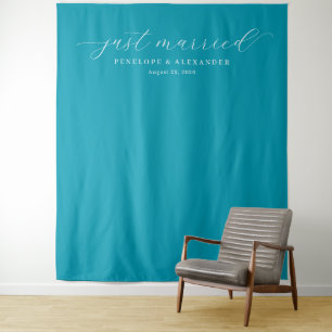 Frohe Türkis Minimalist Gerade Verheiratet Hinterg Wandteppich
