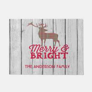 Frohe u. helle Weihnacht-karierte Fußmatte