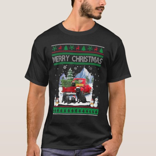 Frohe Ugly Christmas Black Lab Hat Santa Red Truck T-Shirt (Vorderseite)