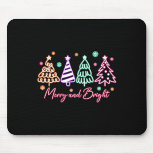 Frohe und helle Bäume Neon Weihnachten Mousepad