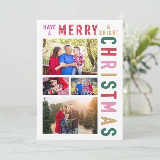Frohe und helle Foto Weihnachtskarte Einladung (Stehend Vorderseite)