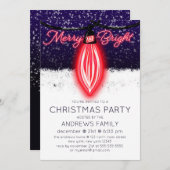 Frohe und helle glühende Neon Lightbulb Weihnachte Einladung (Vorne/Hinten)