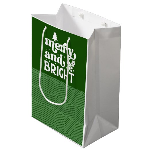 Frohe und helle grüne Weihnachtsgeschenktasche Mittlere Geschenktüte (Vorderseite Schrägansicht)