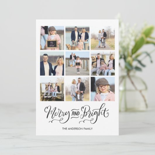 Frohe und helle Kalligrafie Weihnachtsfotokarte Einladung (Stehend Vorderseite)