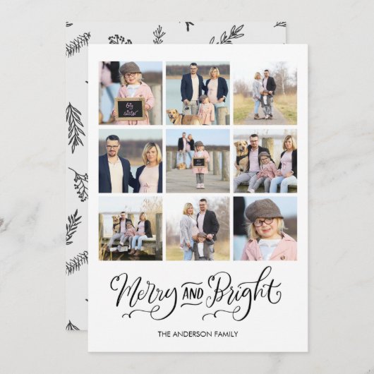 Frohe und helle Kalligrafie Weihnachtsfotokarte Einladung (Vorne/Hinten)